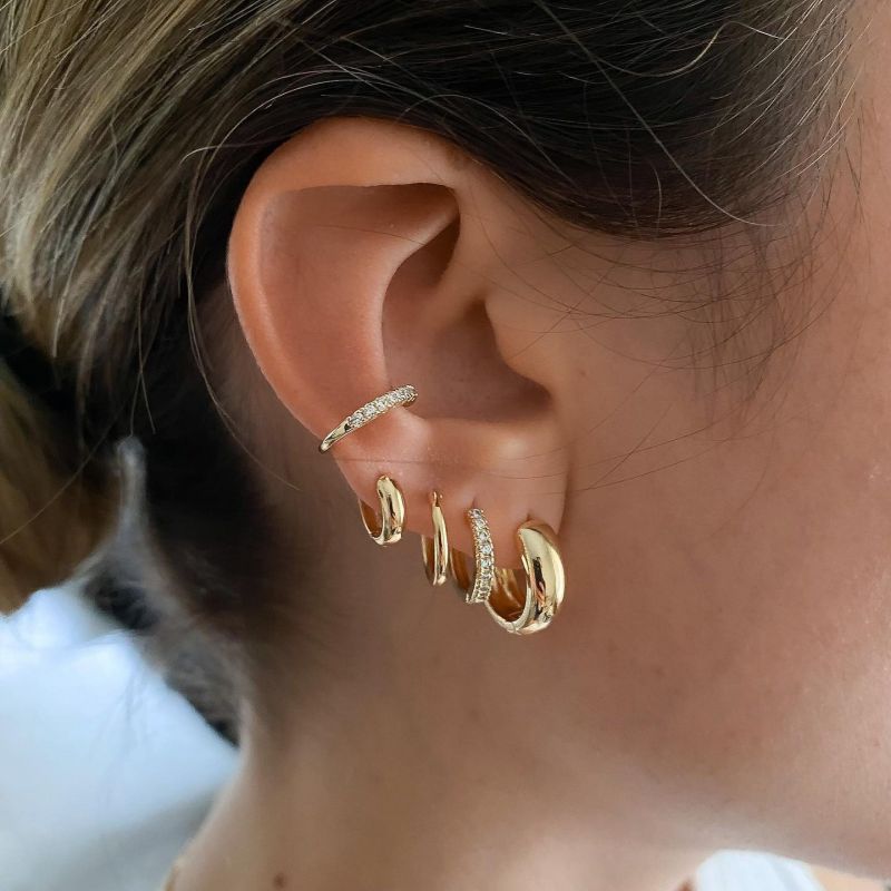 Gold Copper Diamond Round Earring Set