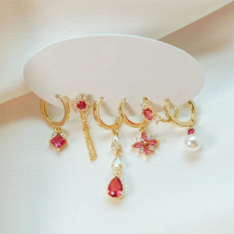 Juego De Pendientes De Cruz Con Perla Diamantes Y Cobre