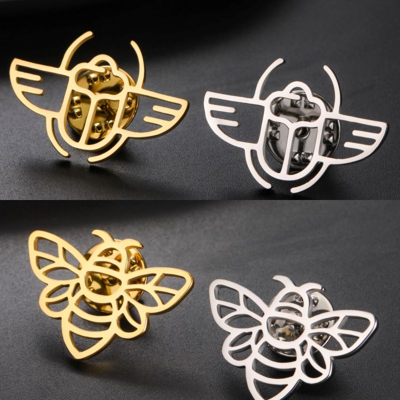Broche De Acero Inoxidable Con Forma De Abeja Y Escarabajo