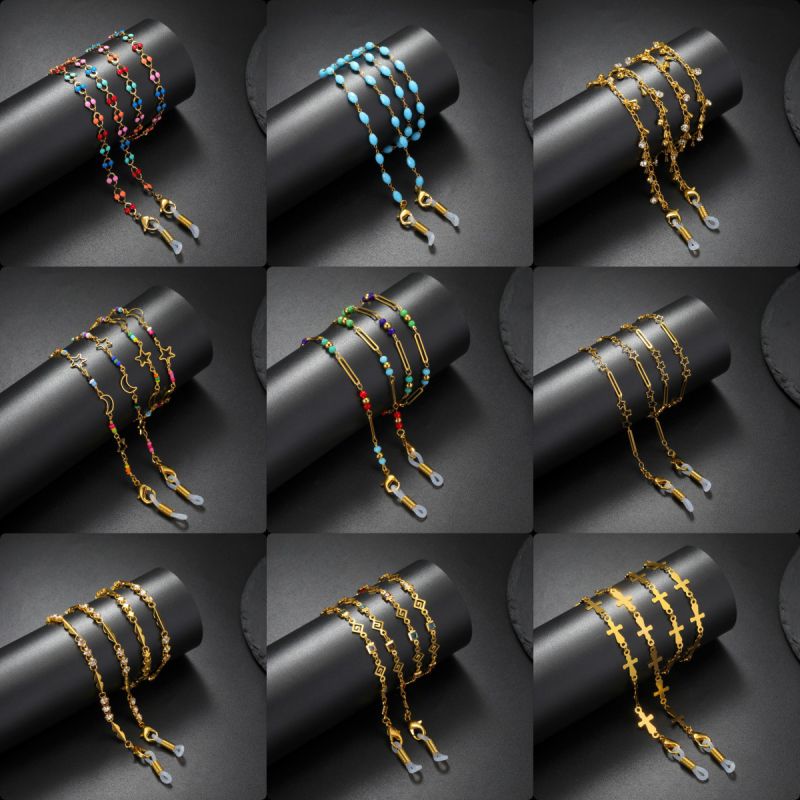 Cadena Para Gafas Con Forma De Estrella Y Luna Ovalada Geométrica De Cobre
