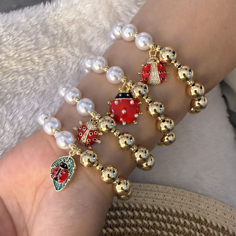 Bracelet 10# Pearl Round Beaded Insect Bracelet