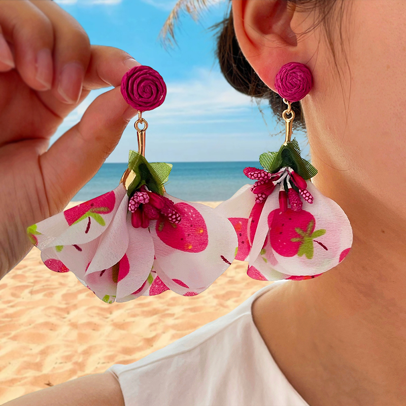 Pendientes Trenzados Con Flores Estampadas De Aleación