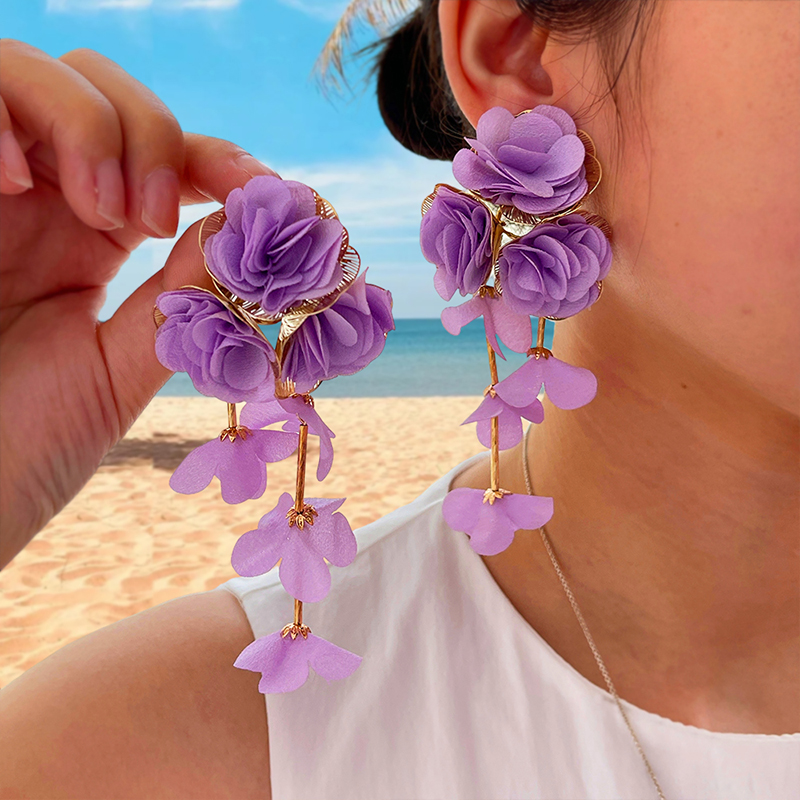 Pendientes De Borlas De Flores De Tela De Aleación