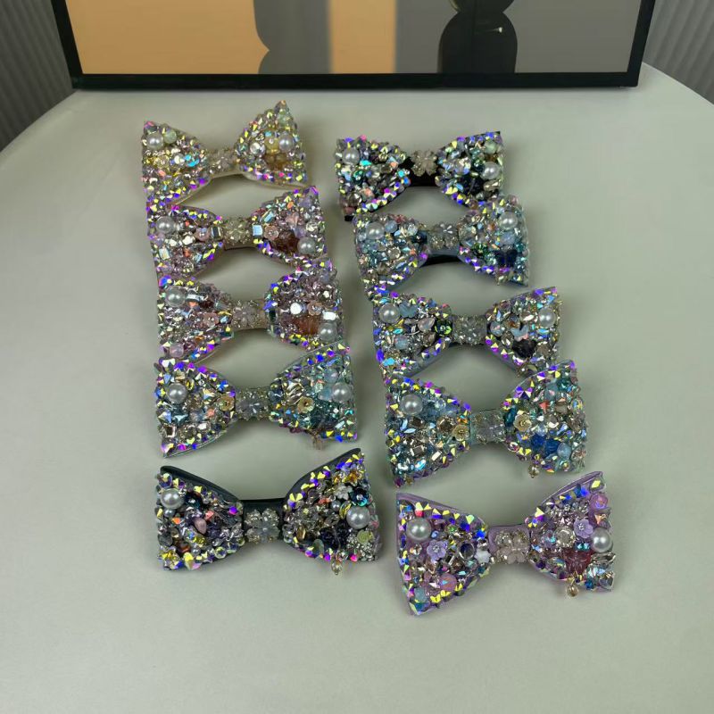 Light Pink Satin Diamond Bow Hairpin