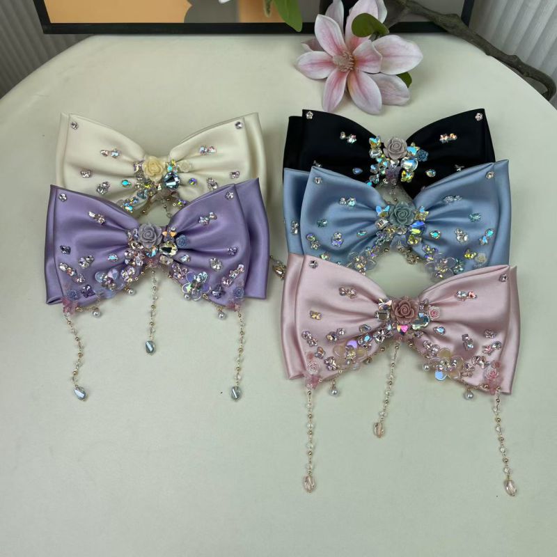 Sky Blue Double-layer Tassel Bow Hairpin