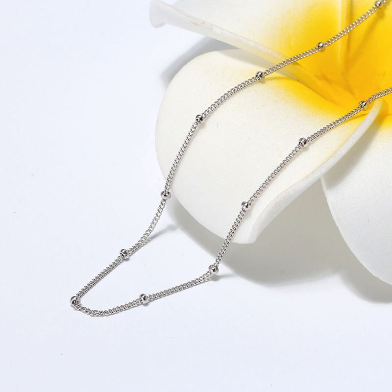 Gold Length:60cm Silver Bead Necklace