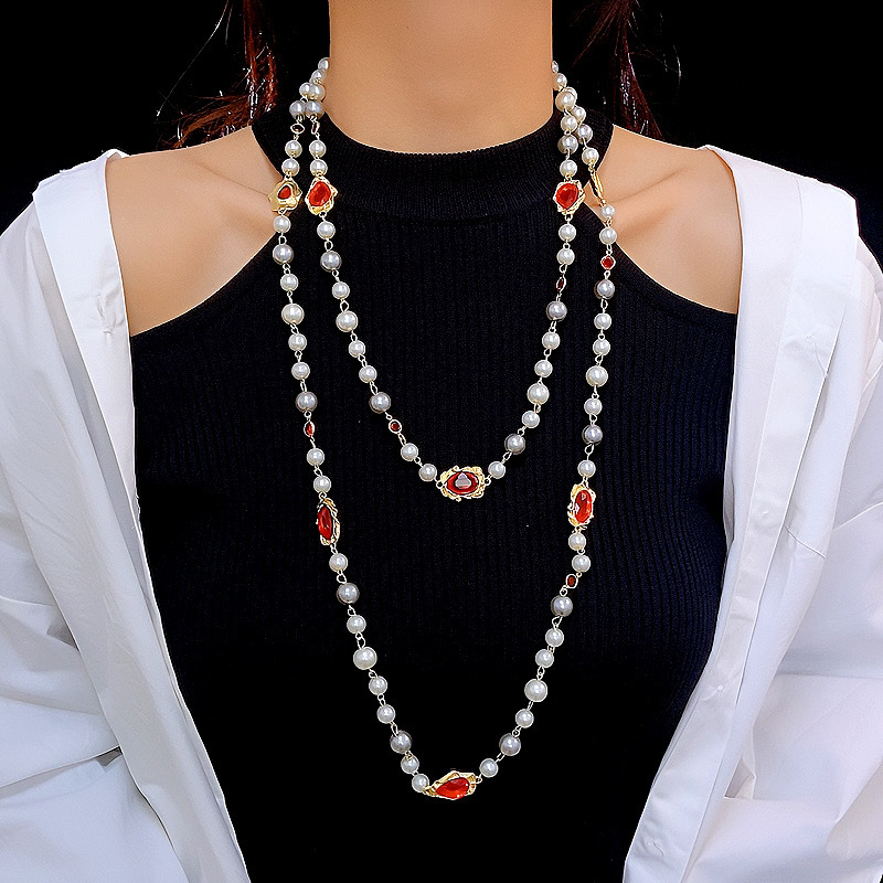 Collar Ovalado Con Cuentas De Perlas