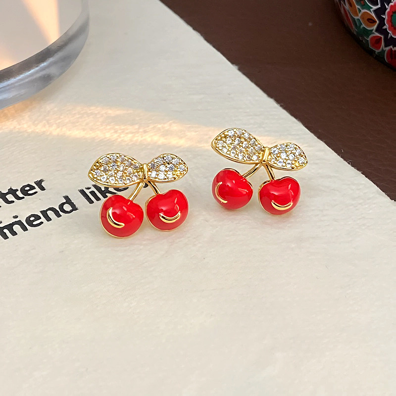 Pendientes De Cereza De Cobre Y Diamantes