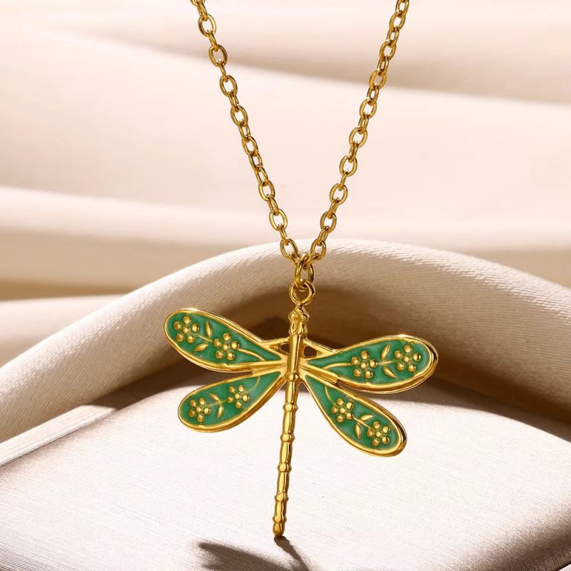 Necklace 2# Stainless Steel Dragonfly Cherry Butterfly Bird Necklace