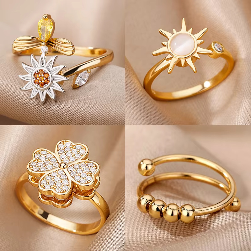 Anillo De Sol Con Pétalos De Flor Y Cuentas De Cobre