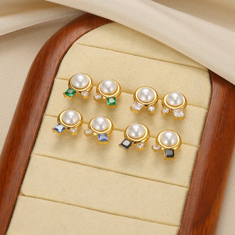 Pendientes De Acero Inoxidable Con Diamantes Y Perlas