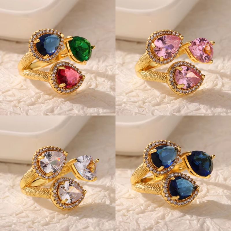 Anillo De Lágrima De Cobre Y Diamantes