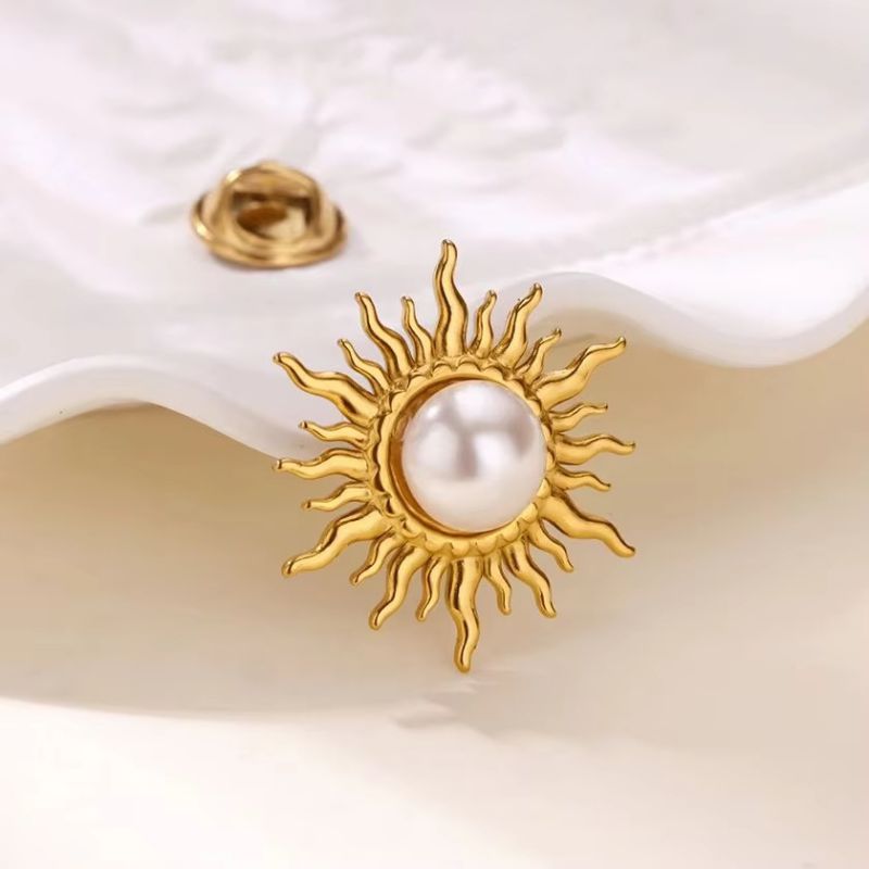 Broche De Acero Inoxidable Con Forma De Sol Y Llama