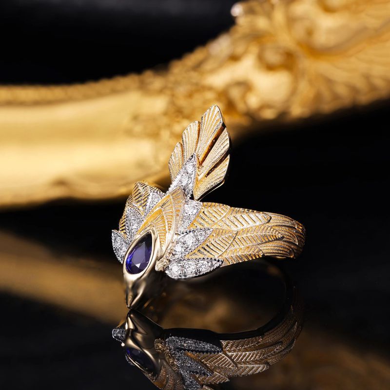 Anillo De Águila De Cobre Y Diamantes