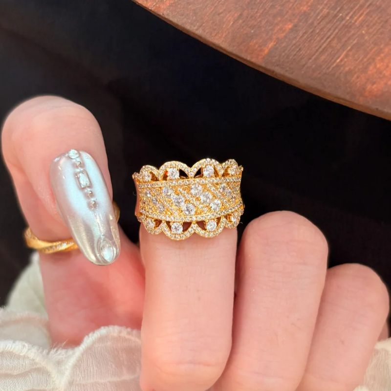 Anillo De Cobre Con Bordado De Encaje De Diamantes