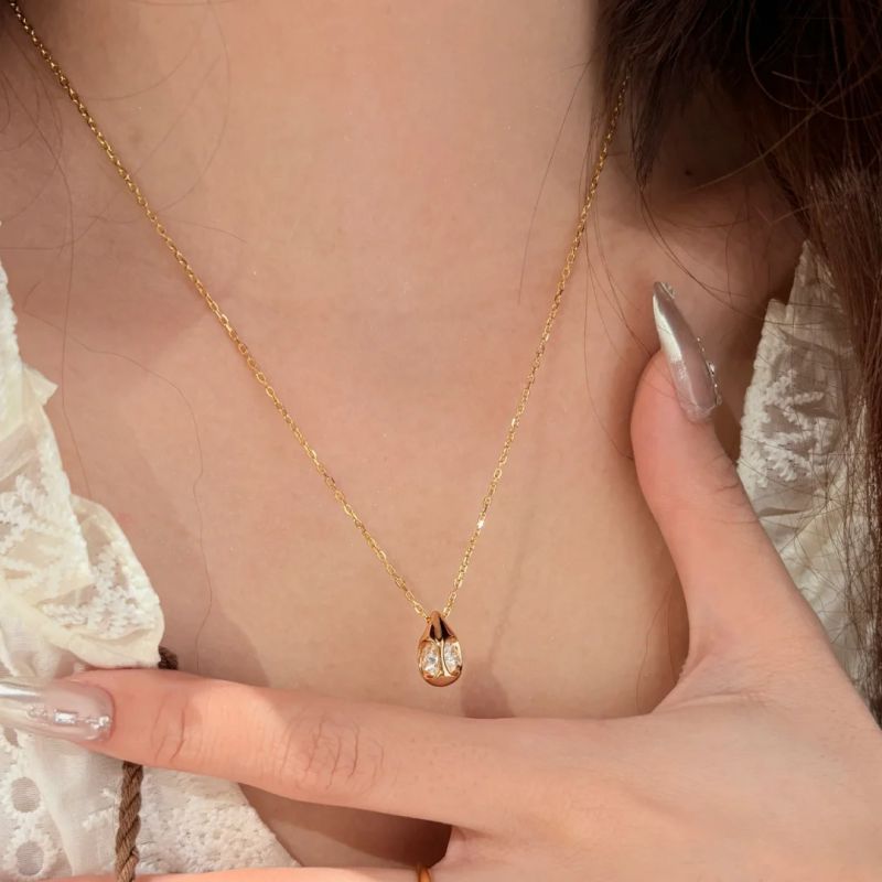 Collar De Lágrima De Cobre Y Diamantes