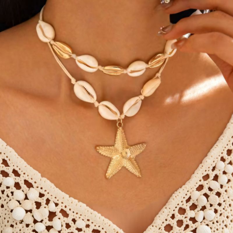 Collar De Estrella De Mar Trenzada Con Concha