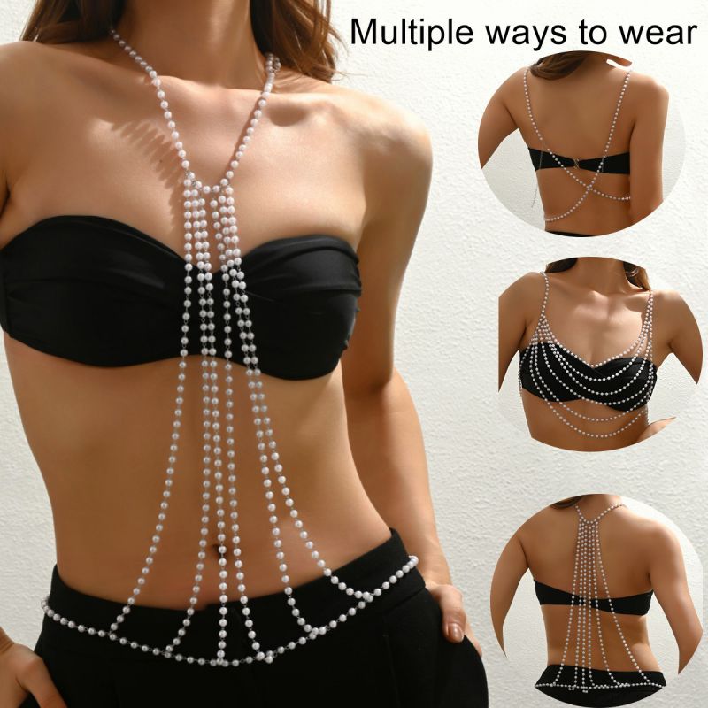 Collar Corporal Con Borlas Multicapa De Perlas Sintéticas