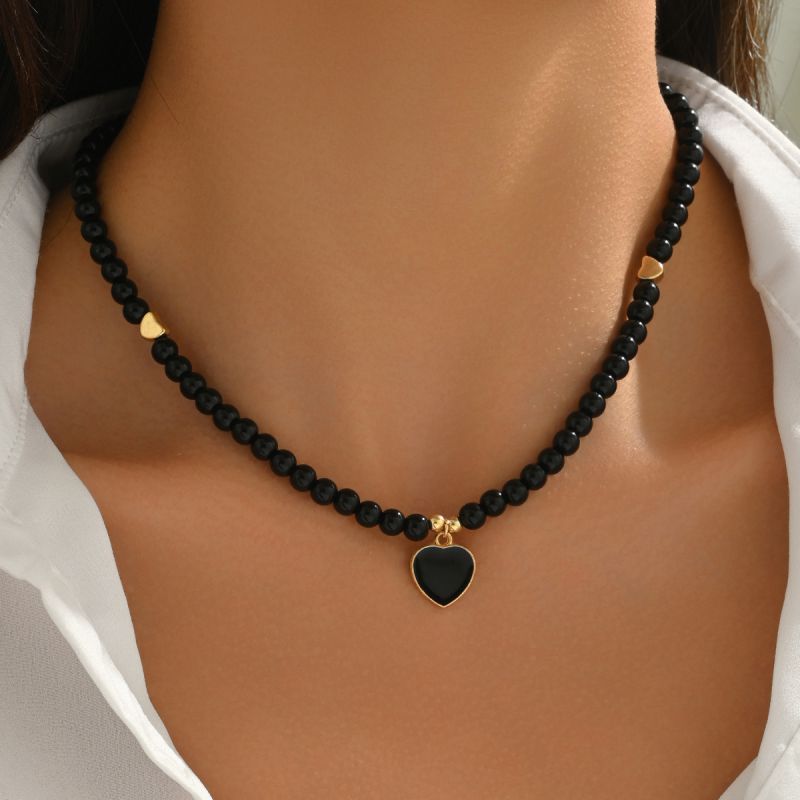 Collar De Corazón Con Cuentas Acrílicas