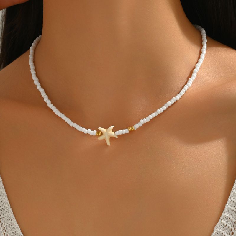 Collar De Estrella De Mar Con Cuentas De Arroz