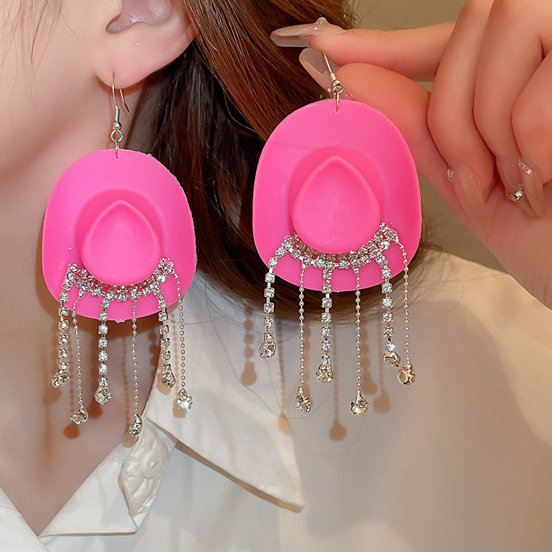 Pendientes De Sombrero Con Borlas De Diamantes De Metal