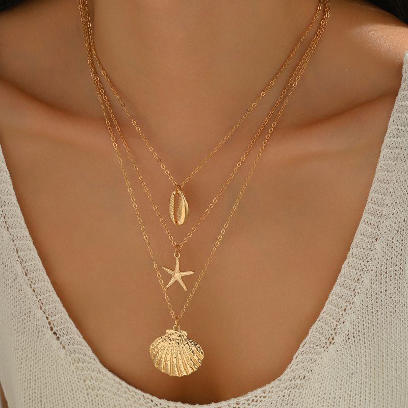 Collar Multicapa De Concha De Estrella De Mar De Aleación