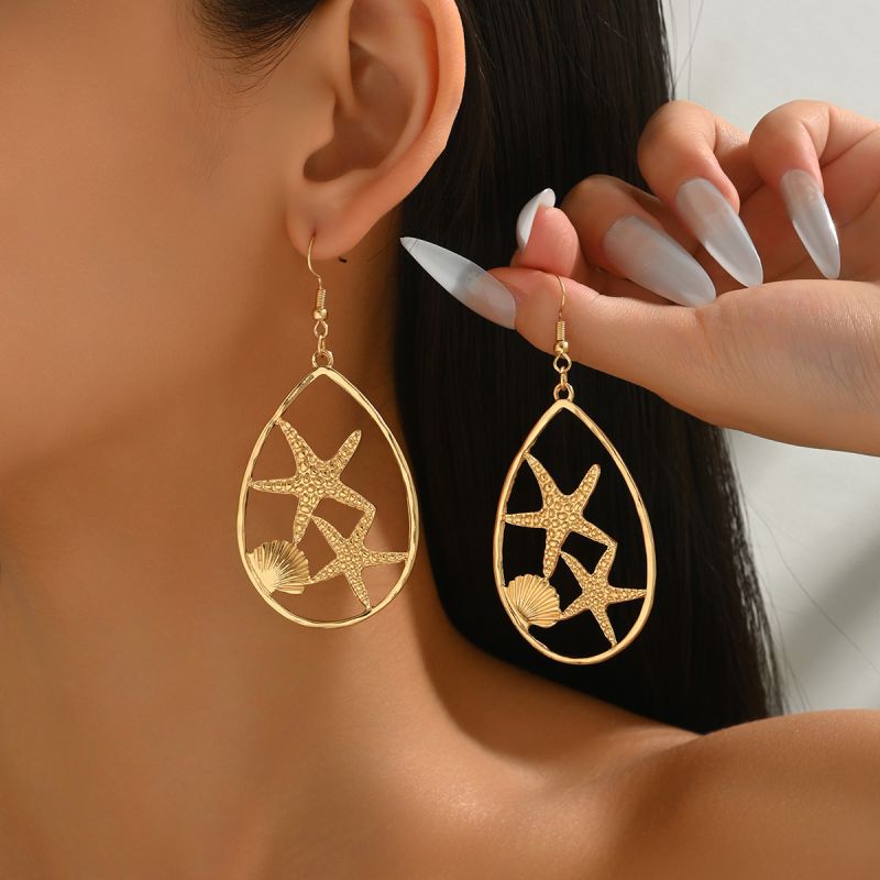Pendientes De Aleación Con Forma De Lágrima De Estrella De Mar
