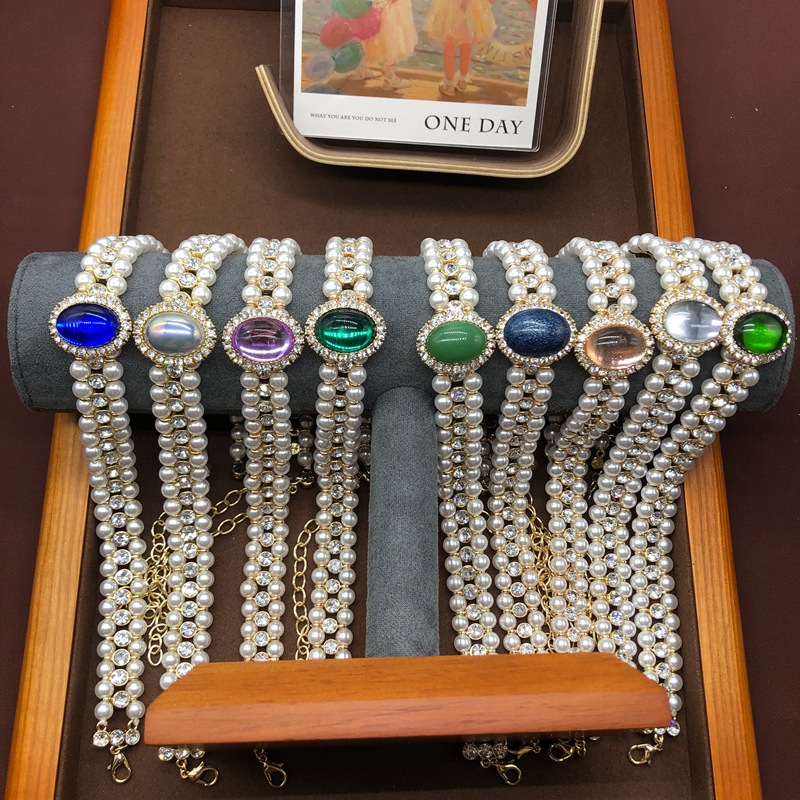 Collar Ovalado De Aleación Con Cuentas De Perlas Y Diamantes