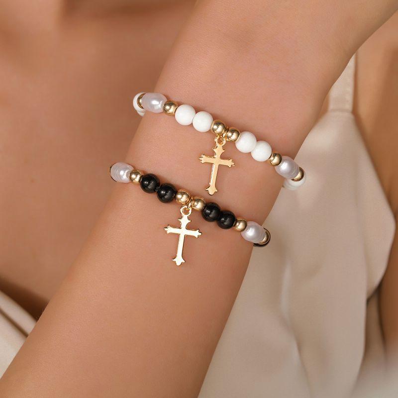 Pulsera De Aleación Con Cuentas Cruzadas Geométricas