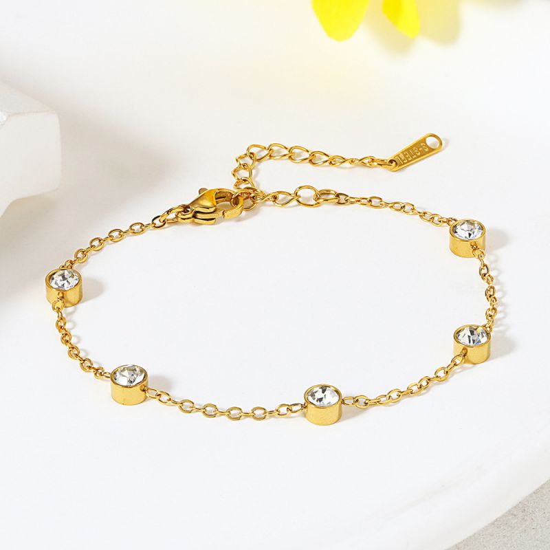 Conjunto De Collar Pulsera Y Pendientes De Acero Inoxidable Con Diamantes Redondos