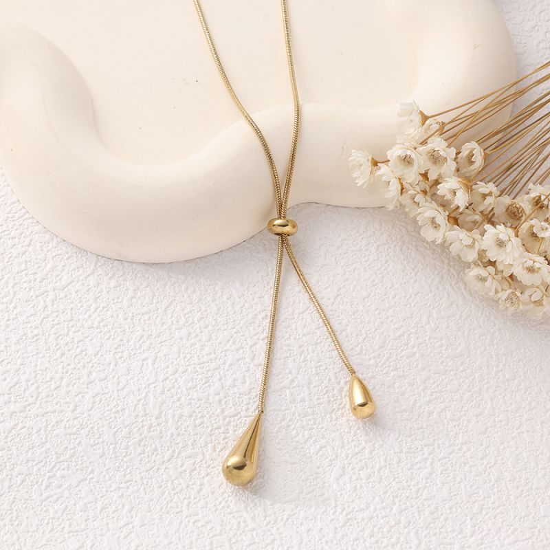 Conjunto De Collar Y Pendientes Con Forma De Lágrima De Acero Inoxidable