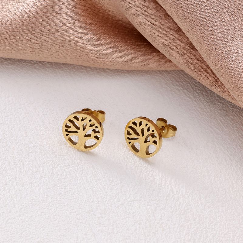 Conjunto De Collar Pulsera Y Pendientes Con Árbol De La Vida Hueco De Acero De Titanio