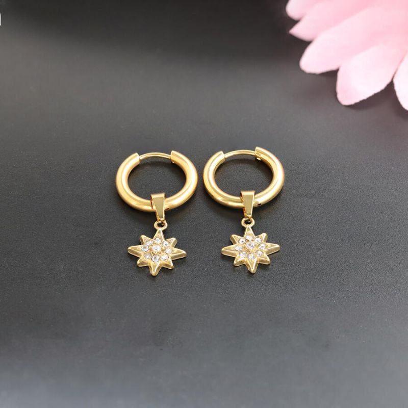 Conjunto De Collar Y Pendientes Con Estrella De Diamantes Y Acero De Titanio