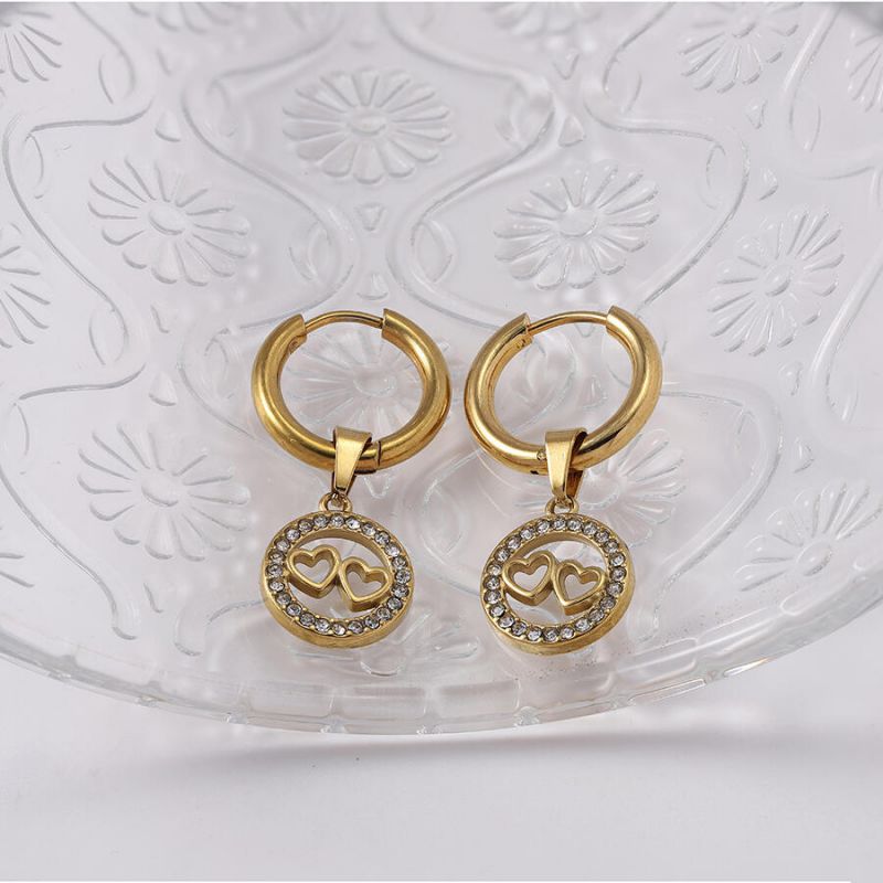 Conjunto De Collar Y Pendientes Con Forma De Corazón De Diamantes De Acero De Titanio