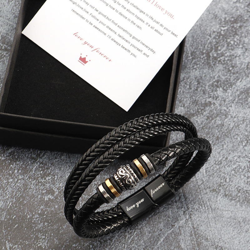 Alloy Magnetic Buckle + To My Grandson Card Men's Braided Leather Bracelet
