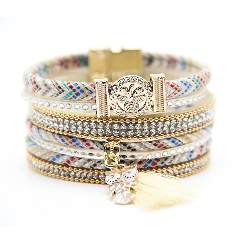Pulsera De Búho Tejida En Varias Capas