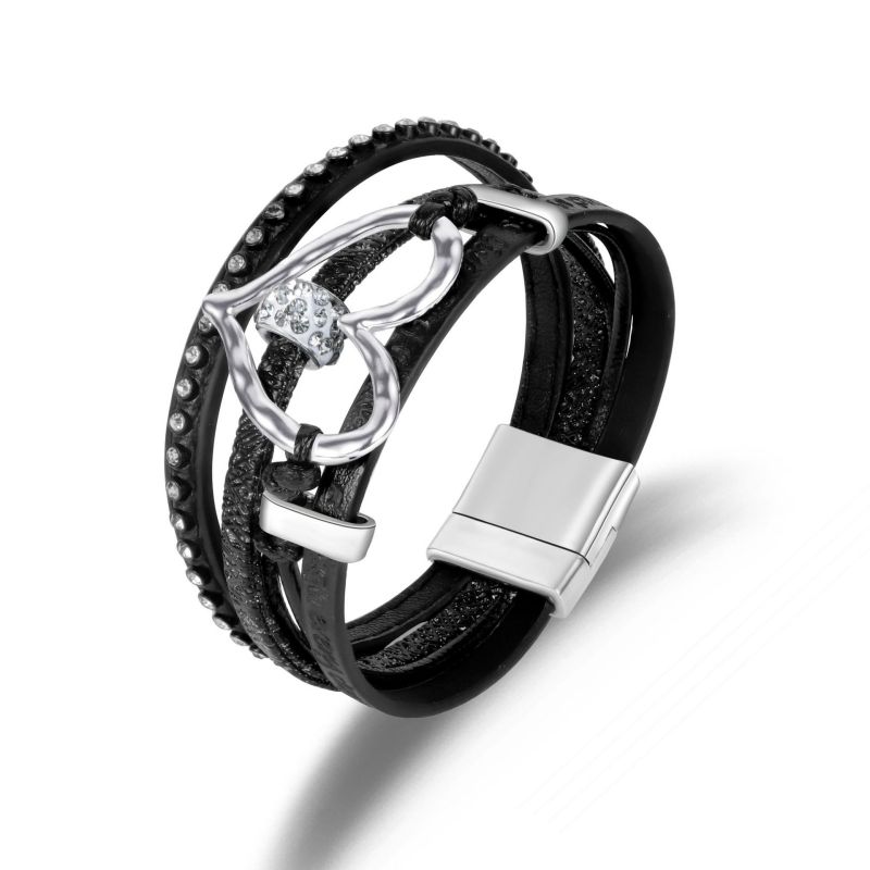 Pulsera De Corazón Trenzada De Cuero Multicapa