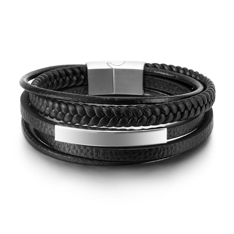 Steel Alloy Leather Braided Men's Bracelet