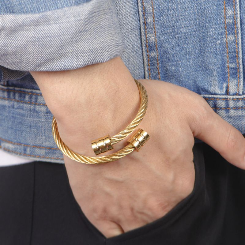 Pulsera Redonda De Metal Roscada Para Hombre