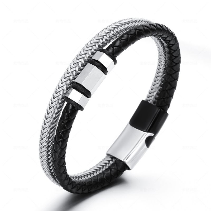 Pulsera Trenzada Geométrica De Acero Y Titanio Para Hombre