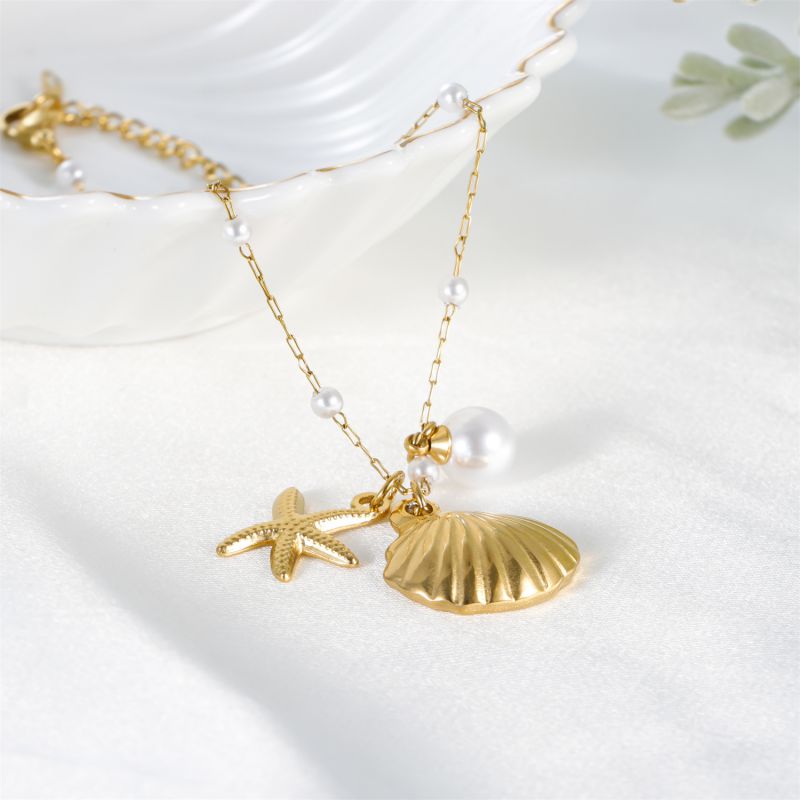 Pulsera De Aleación Con Conchas Y Estrellas De Mar