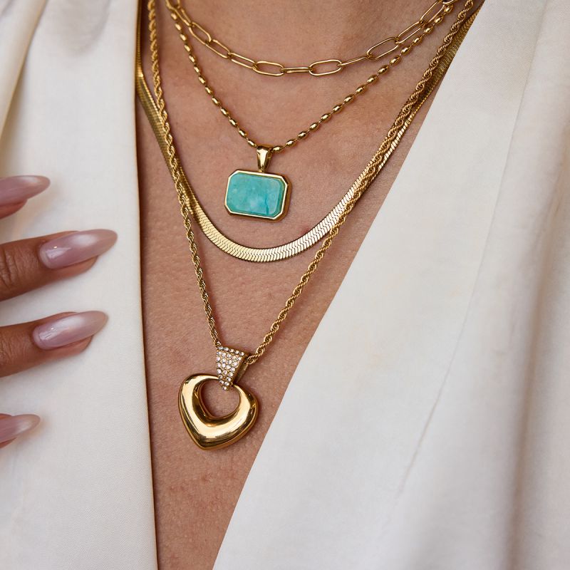 Necklace 4# Stainless Steel Square Natural Stone Necklace