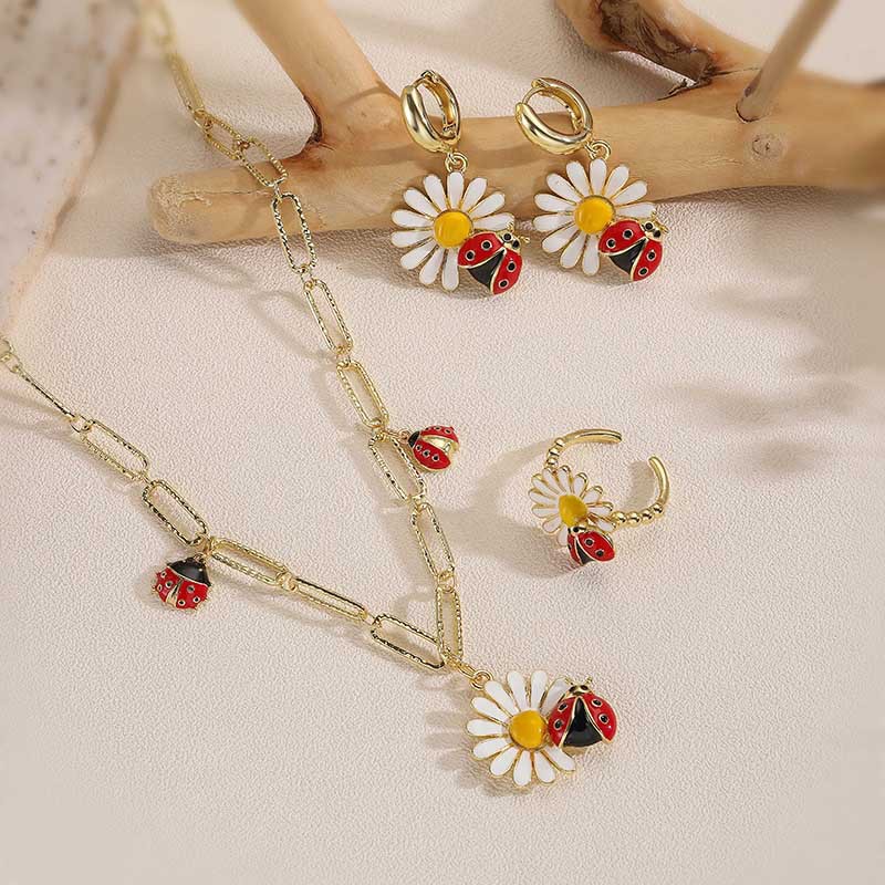 Pendientes De Aro De Cobre Con Forma De Girasol Y Escarabajo