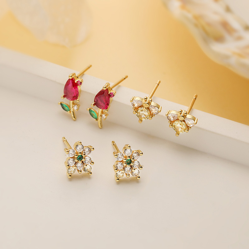 Pendientes De Flores De Diamantes De Cobre