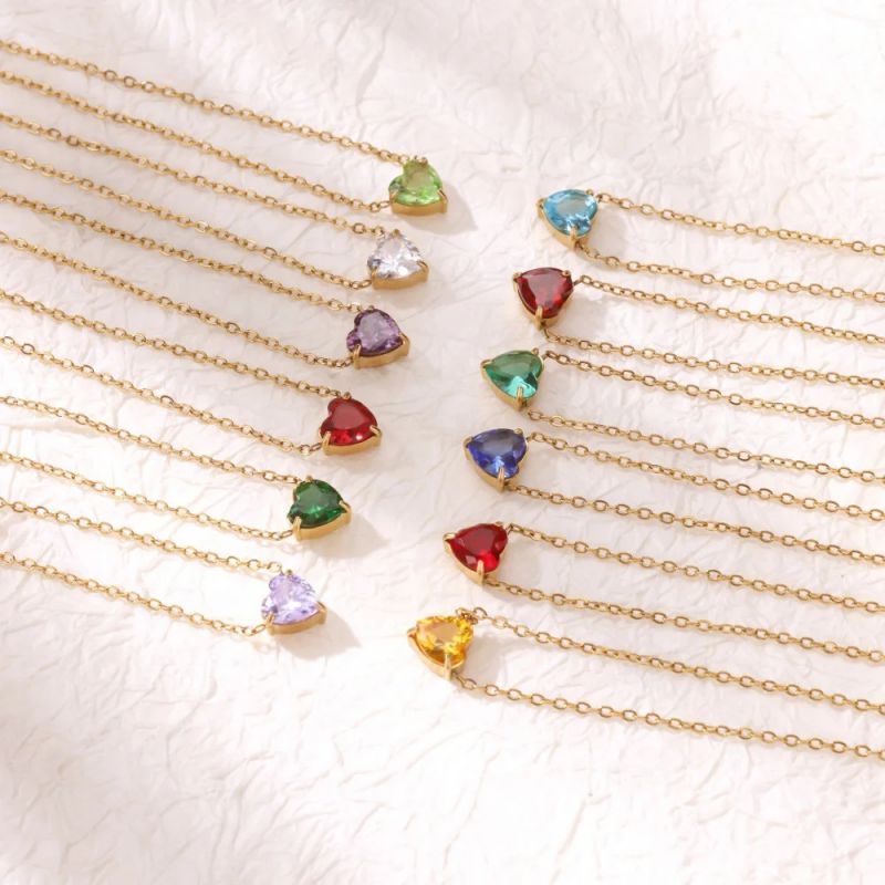 Collar De Corazón De Diamantes De Acero Inoxidable