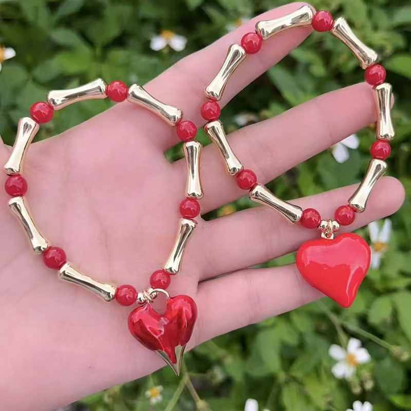 Pulsera De Corazón Con Cuentas De Hueso Bañada En Oro Y Cobre