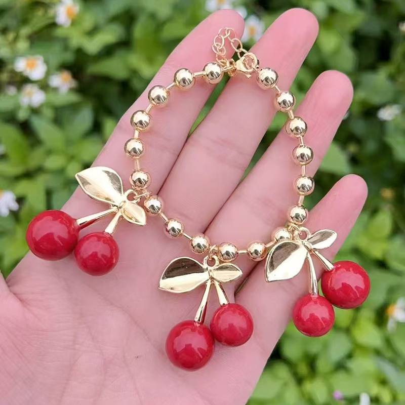 Pulsera De Cerezas De Cobre Bañada En Oro