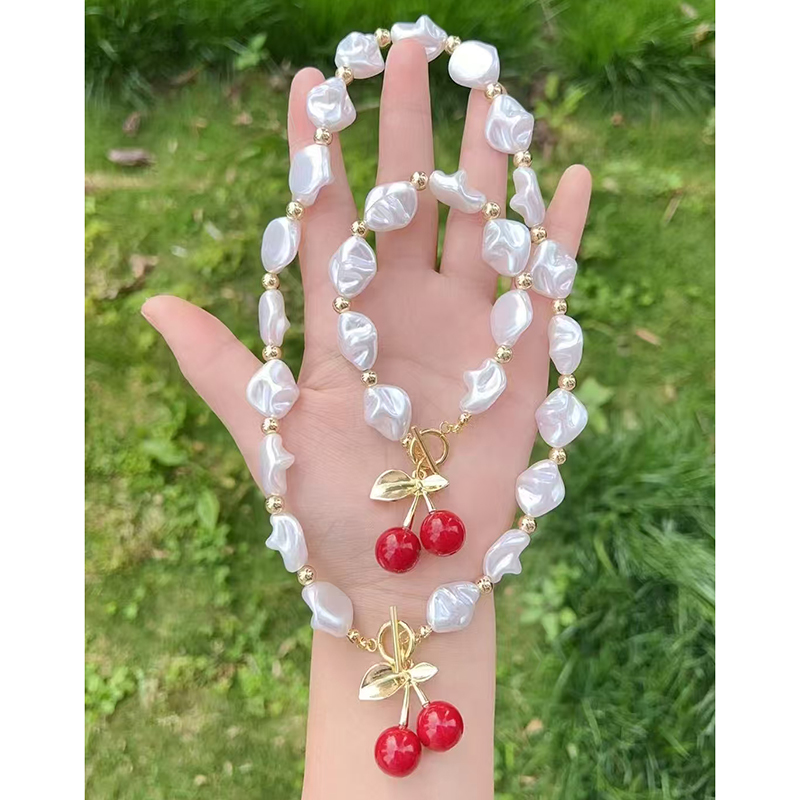 Pulsera De Perlas Irregulares Con Forma De Cereza Y Baño De Oro Y Cobre