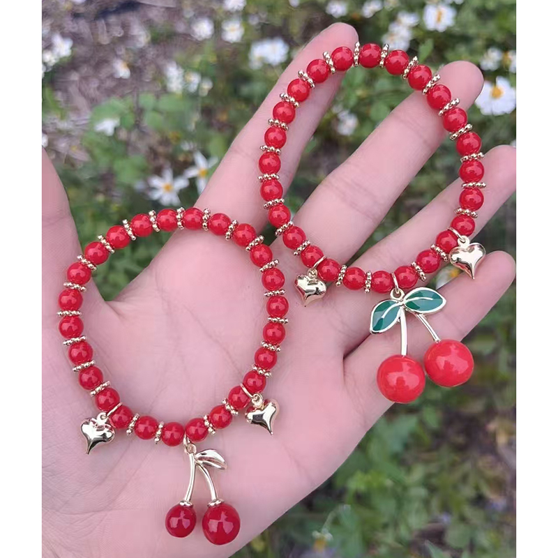 Pulsera De Cereza Con Corazón De Cuentas Bañada En Oro Y Cobre