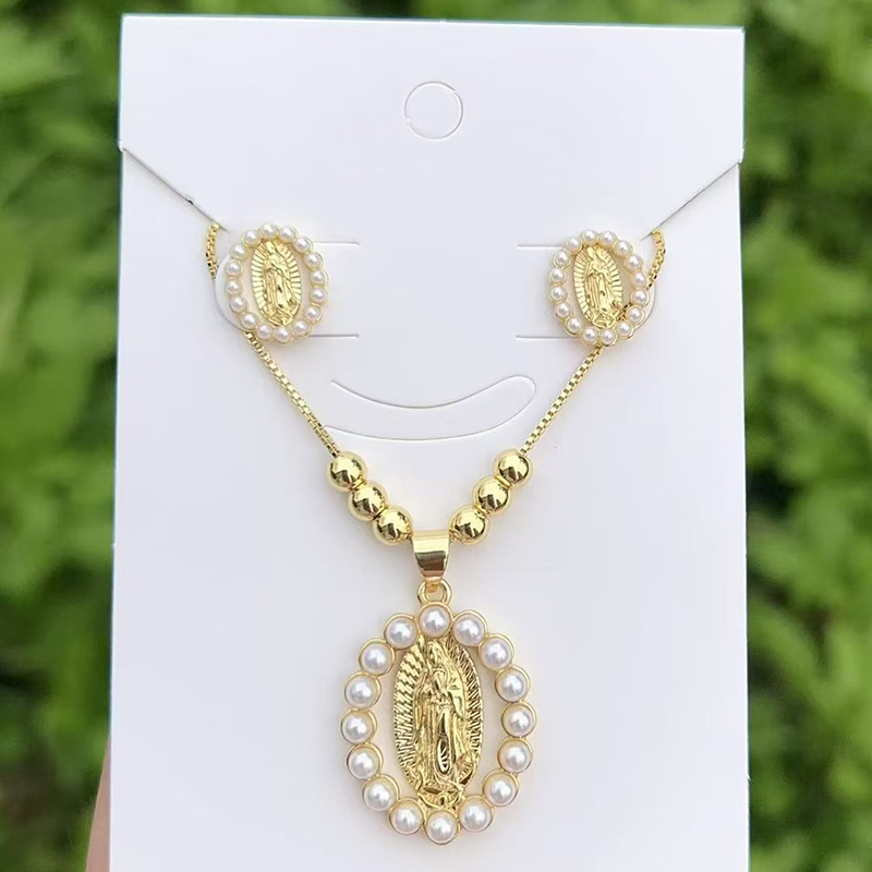 Conjunto De Collar Y Pendientes Con Retrato De Perla De Cobre